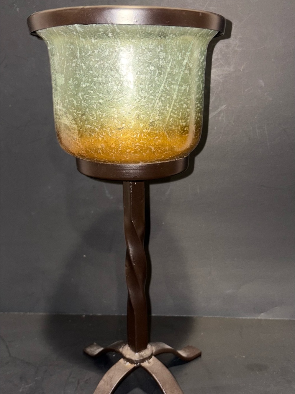 wrought iron goblet-style hurricane candle holder